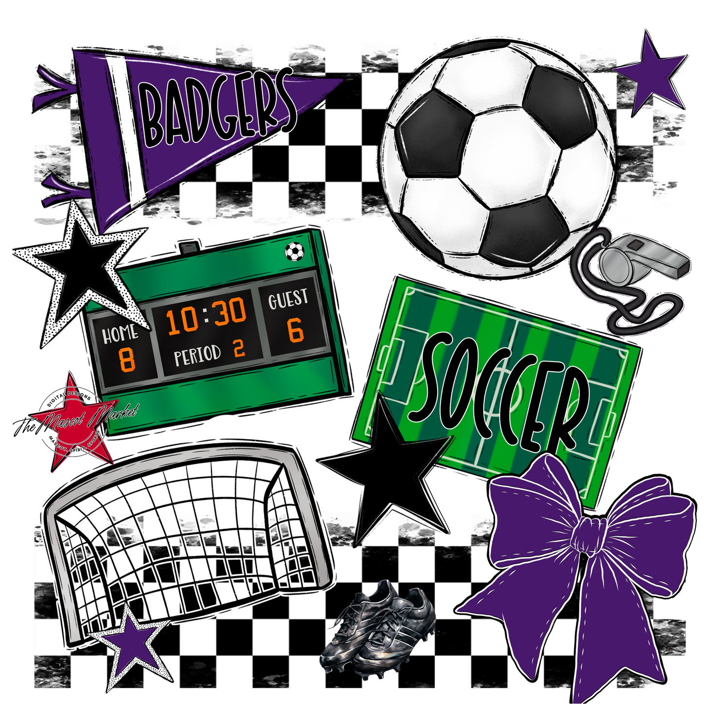 Badgers Soccer  Checkers Design-Purple