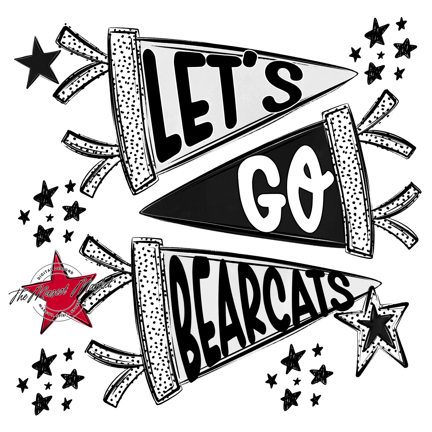 Lets Go Bearcats Flag Design-Black-White