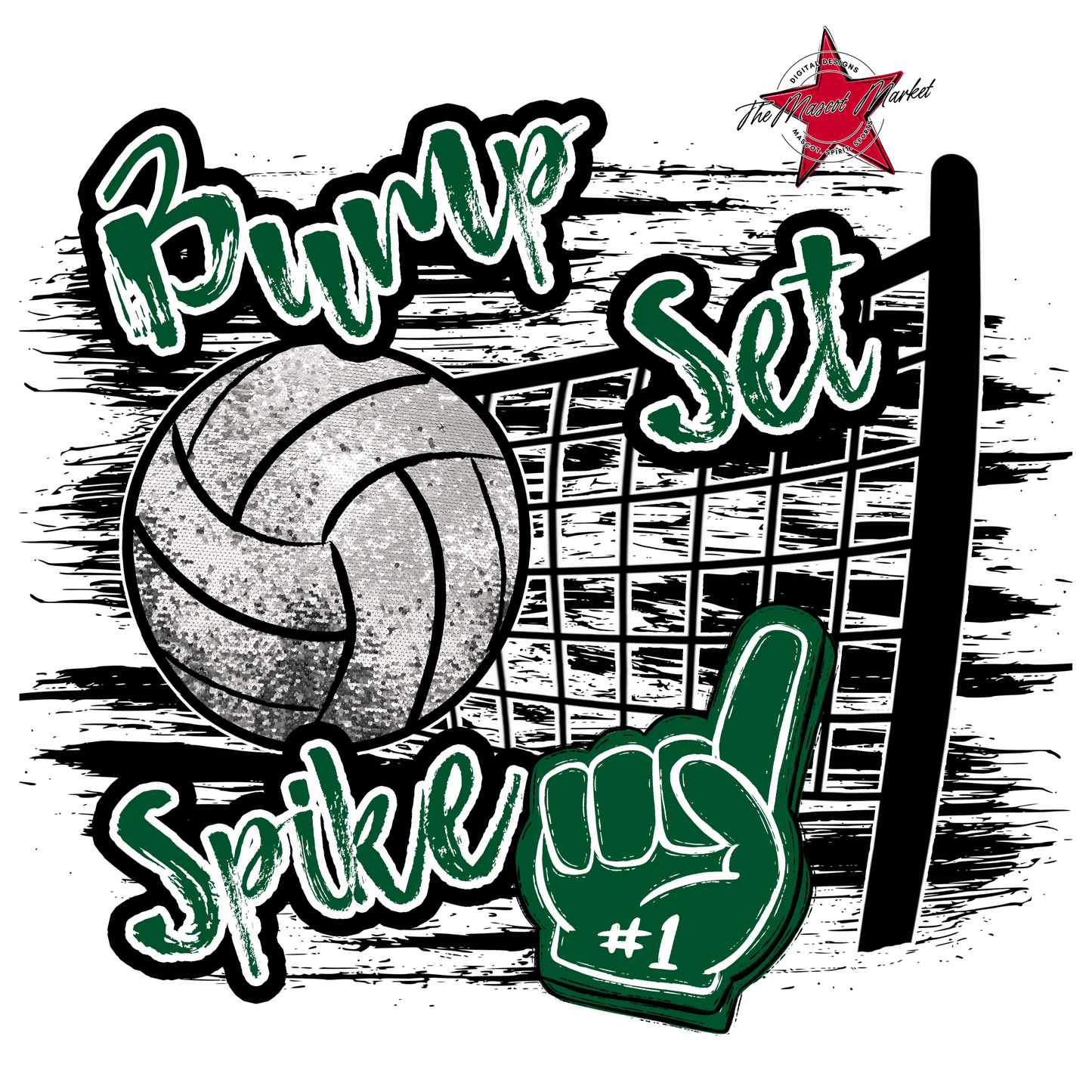 Volleyball Sequins w Net-Green