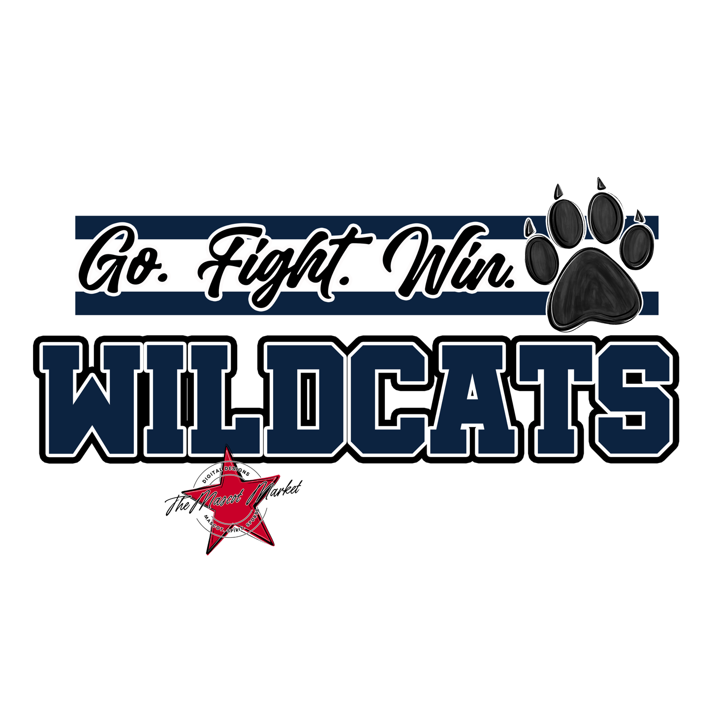 Wildcats Go Fight Win Mascot Lines-Navy