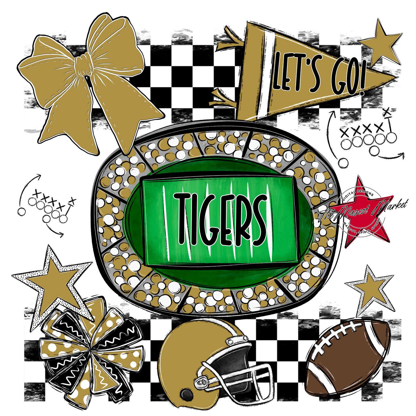Tigers Checkers Spirit Design-Gold