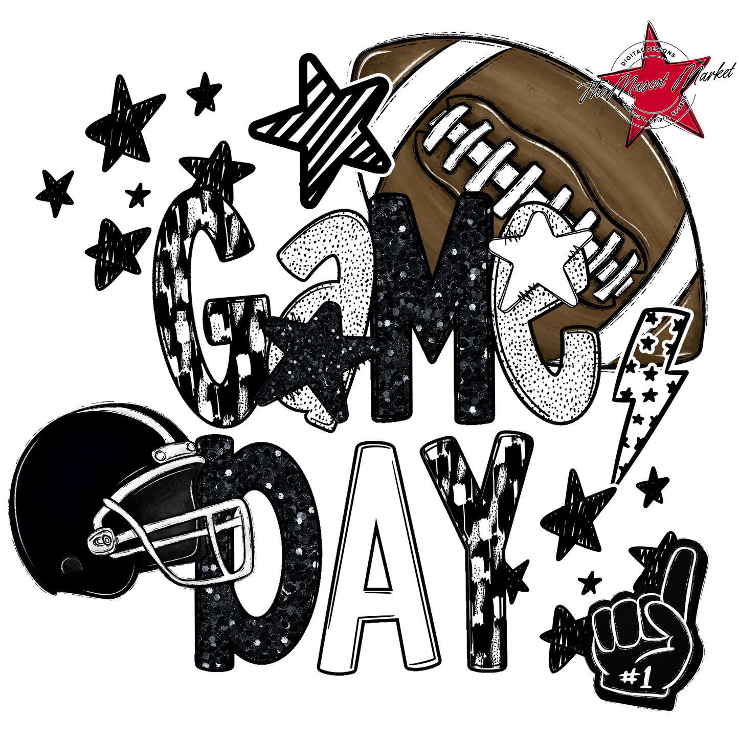 Football Game Day Scrape-Black & White