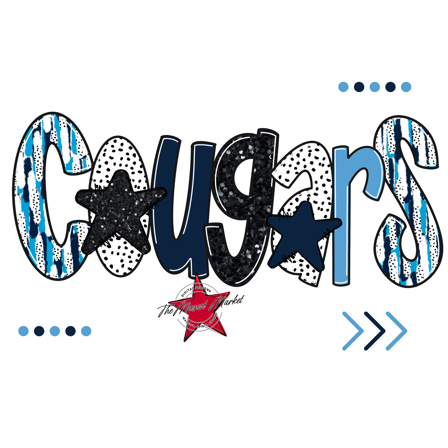 Cougars Brushstroke Alpha w Arrows-Navy-Columbia Blue