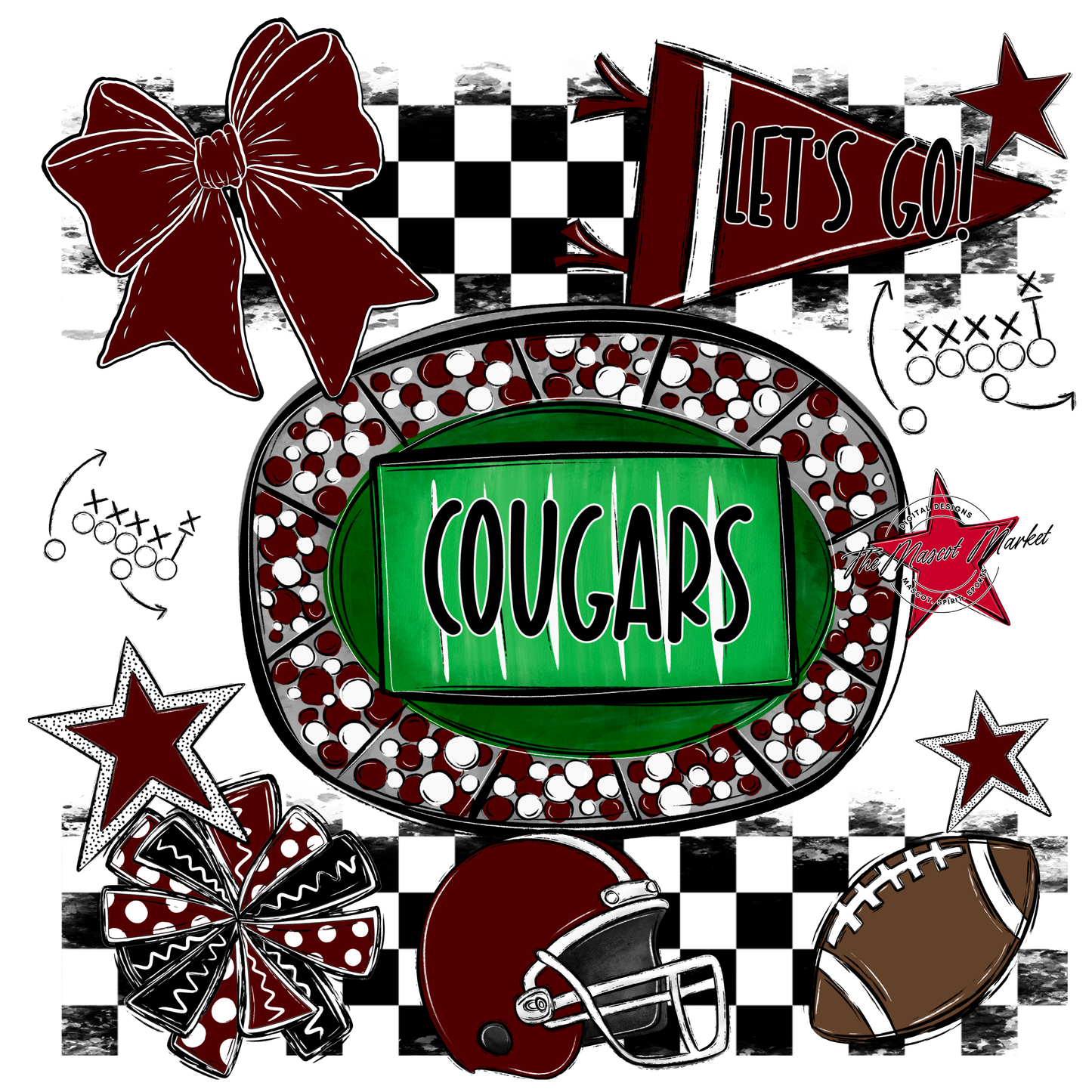 Cougars Checkers Spirit Design-Maroon