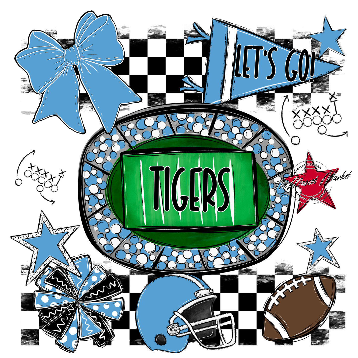 Tigers Checkers Spirit Design-Carolina Blue