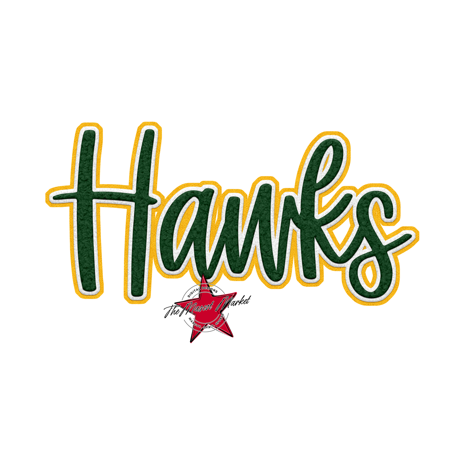 Hawks Faux Chenille Patch-Green-Yellow