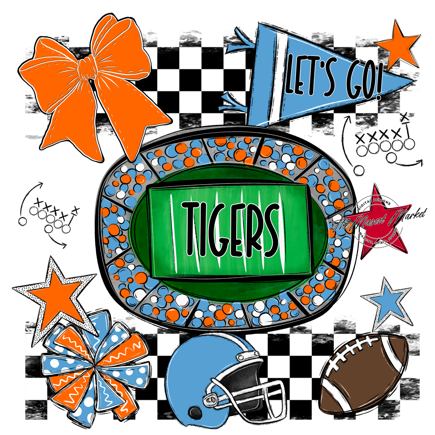 Tigers Checkers Spirit Design-Carolina Blue-Orange