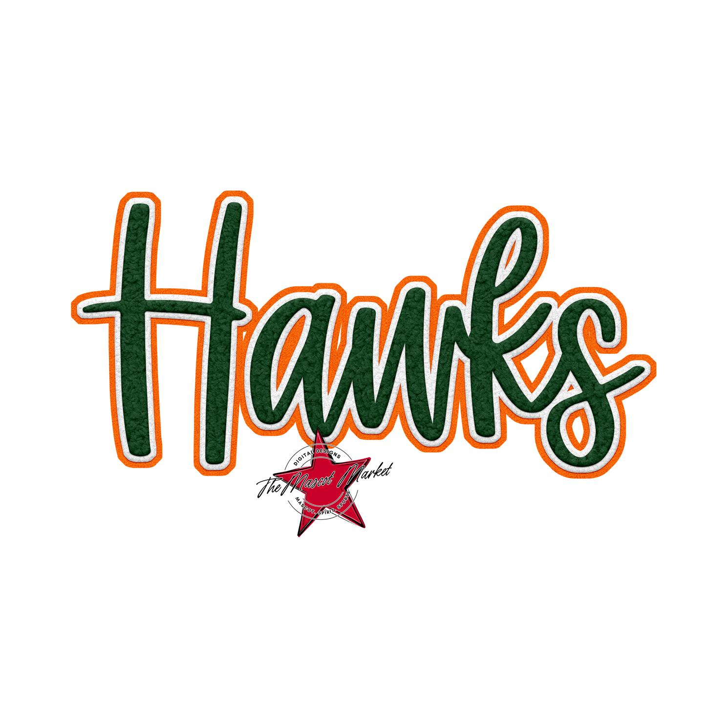 Hawks Faux Chenille Patch-Green-Orange