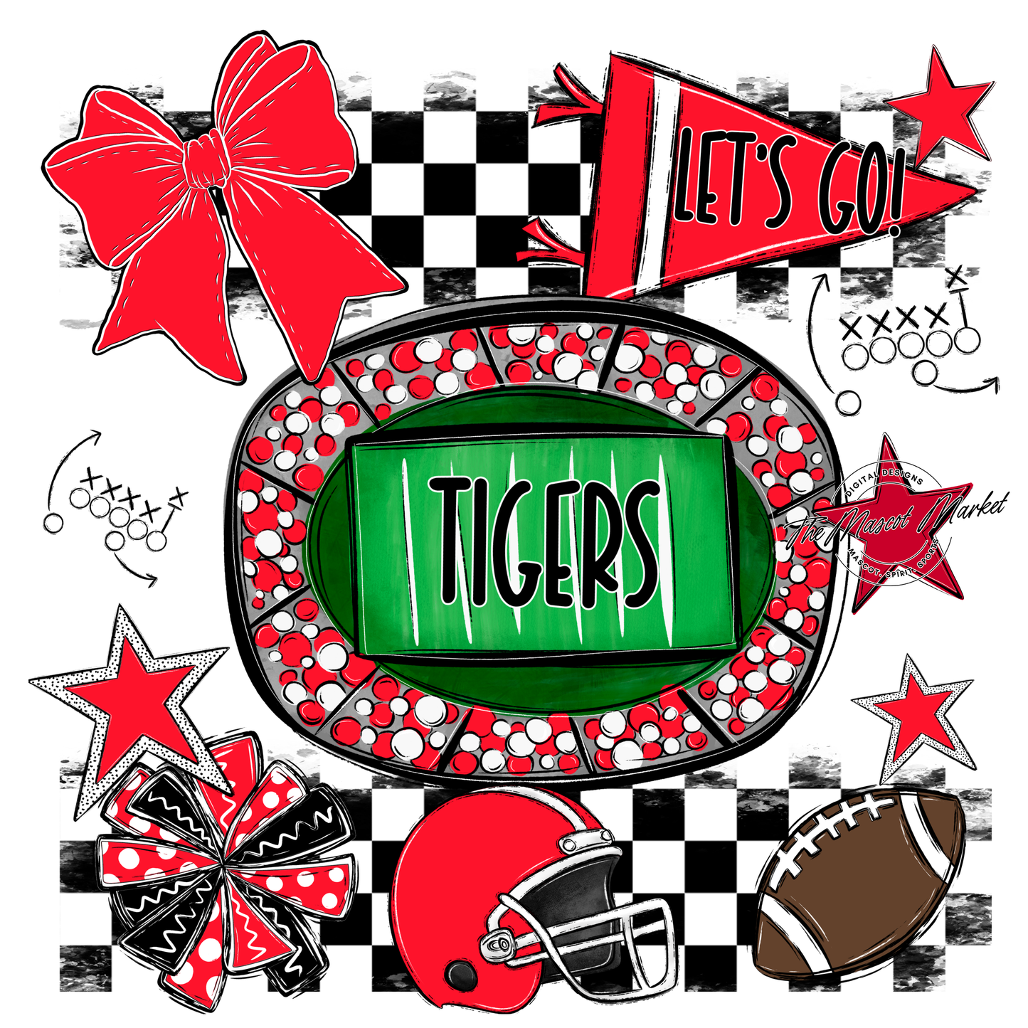 Tigers Checkers Spirit Design-Bright Red