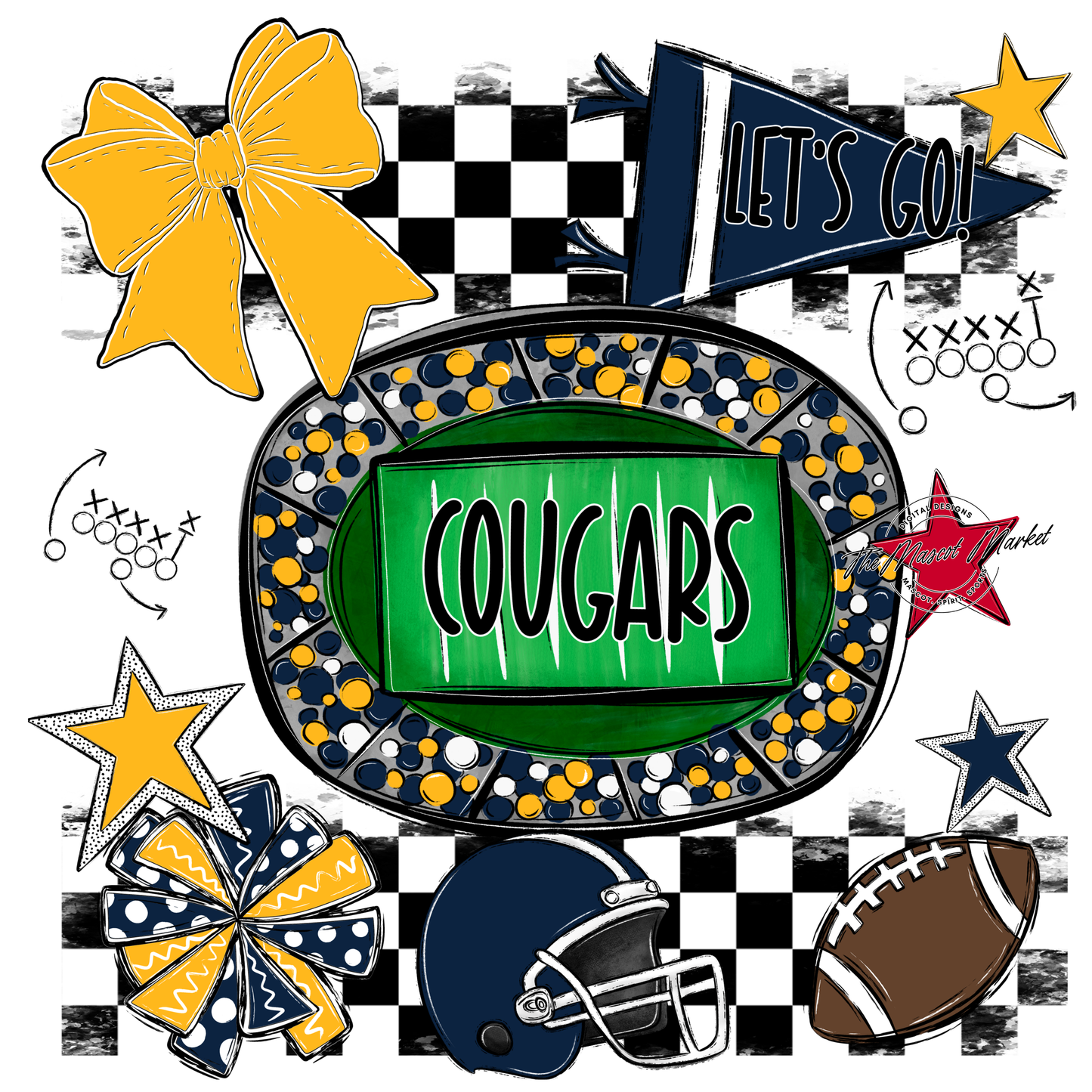 Cougars Checkers Spirit Design-Navy-Yellow