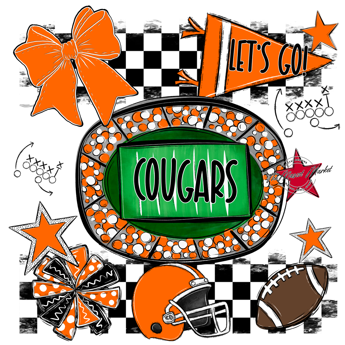 Cougars Checkers Spirit Design-Orange