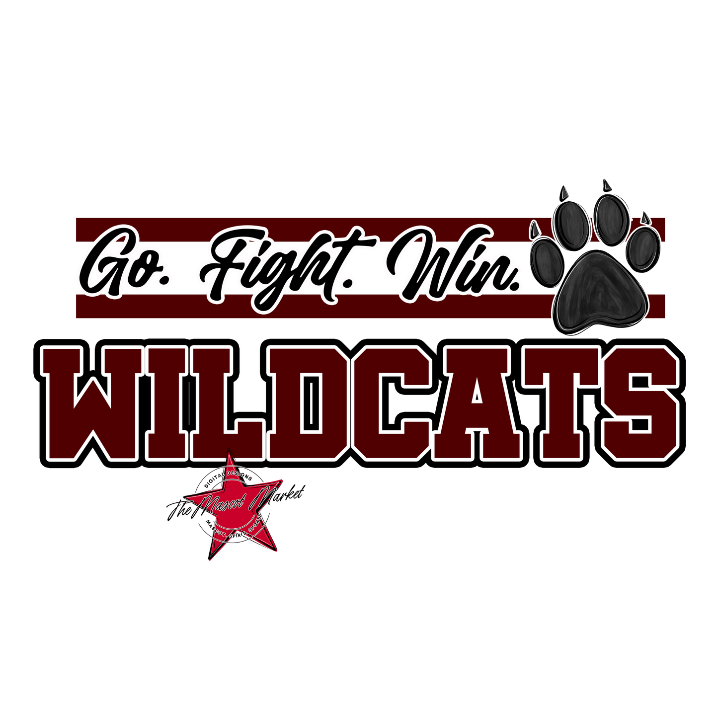 Wildcats Go Fight Win Mascot Lines-Maroon