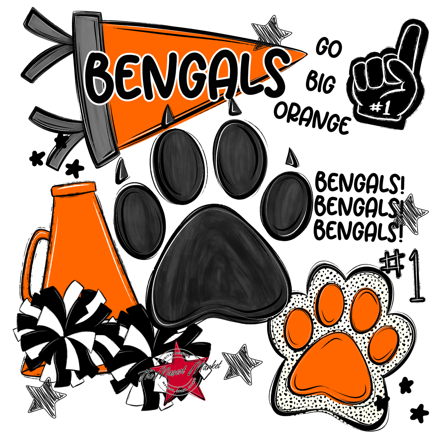 Bengals Mascot Spirit Design 2-Orange