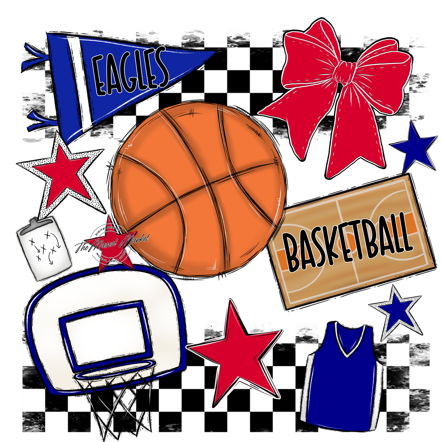 Eagles Basketball Checkers Design-Blue-Red