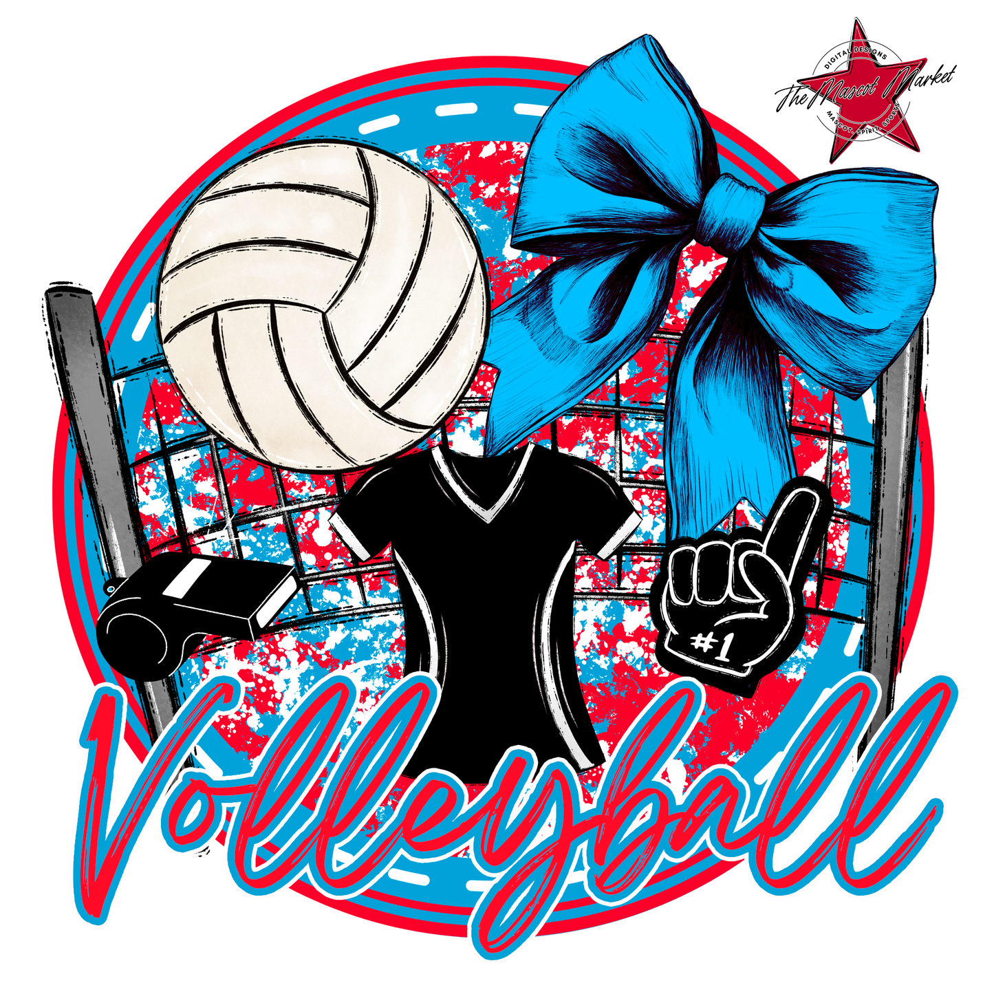 Circle Volleyball Design-Carolina Blue-Red