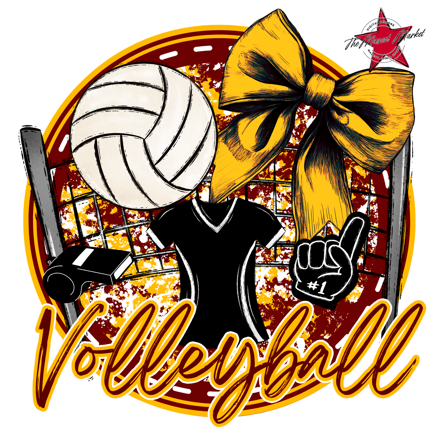 Circle Volleyball Design-Maroon-Yellow