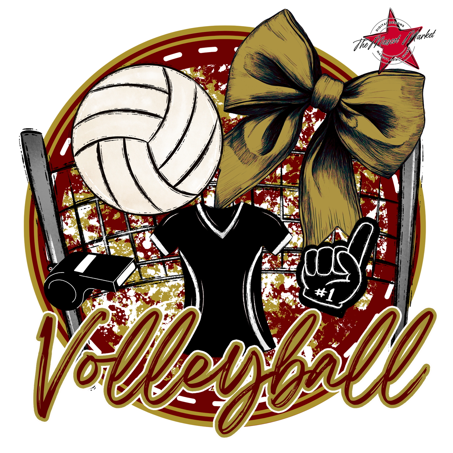 Circle Volleyball Design-Maroon-Gold