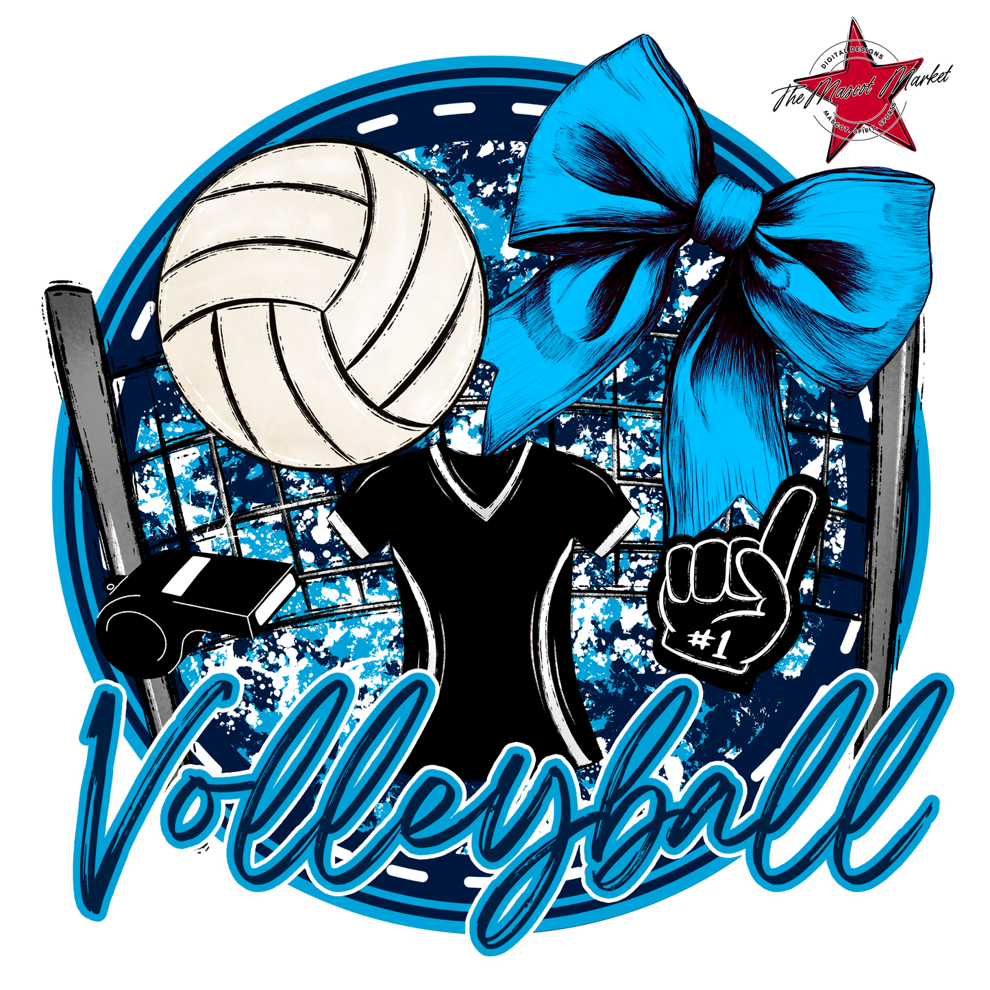 Circle Volleyball Design-Navy-Carolina Blue