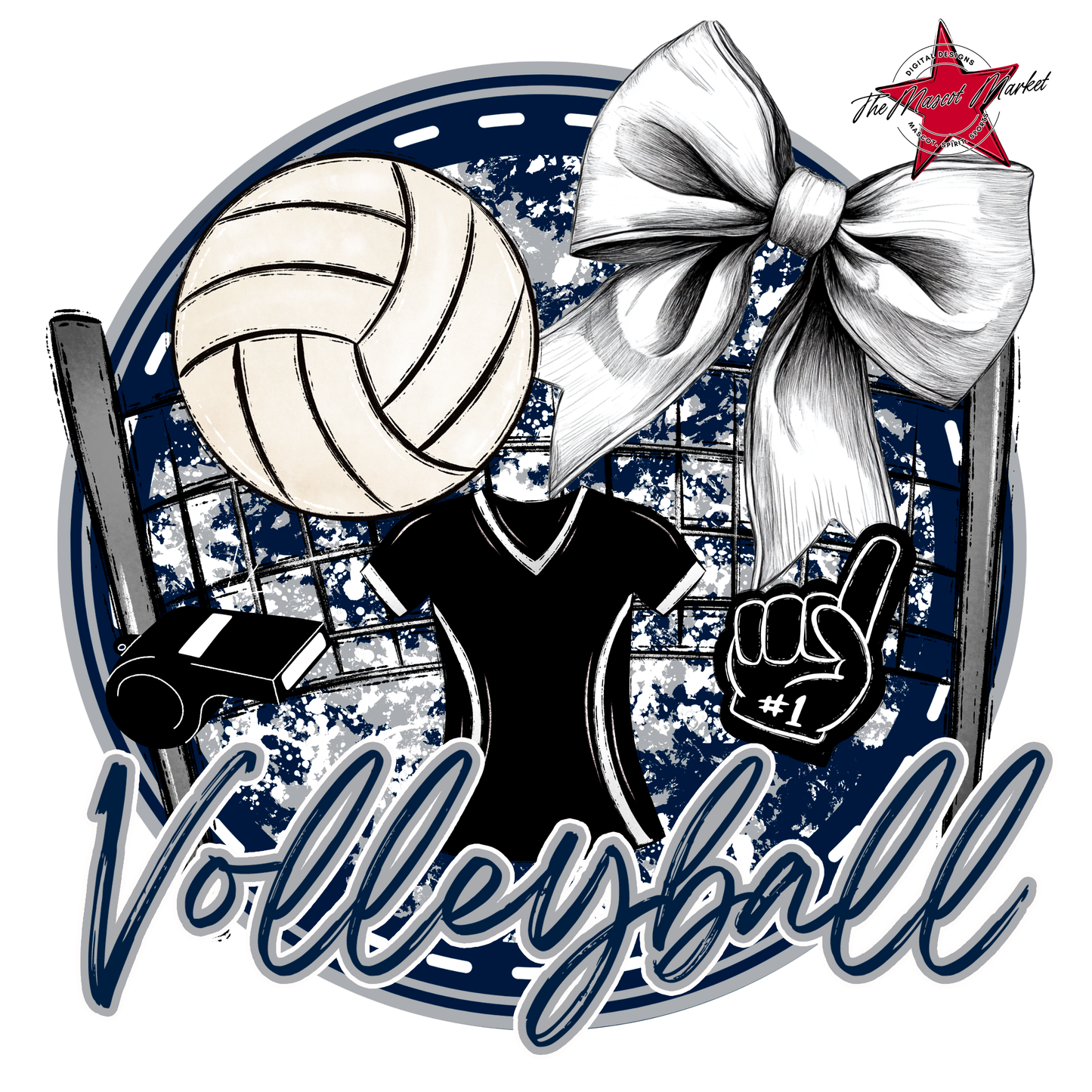 Circle Volleyball Design-Navy-Grey