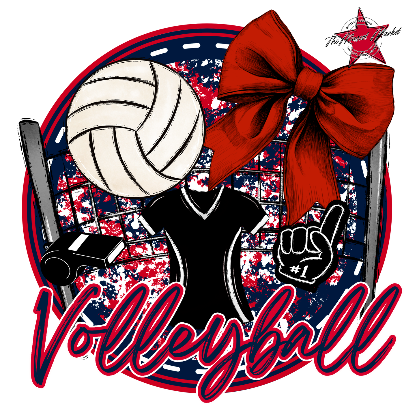 Circle Volleyball Design-Navy-Red
