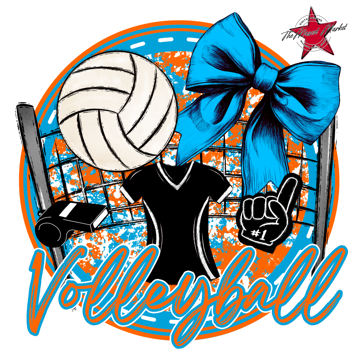 Circle Volleyball Design-Carolina Blue-Orange