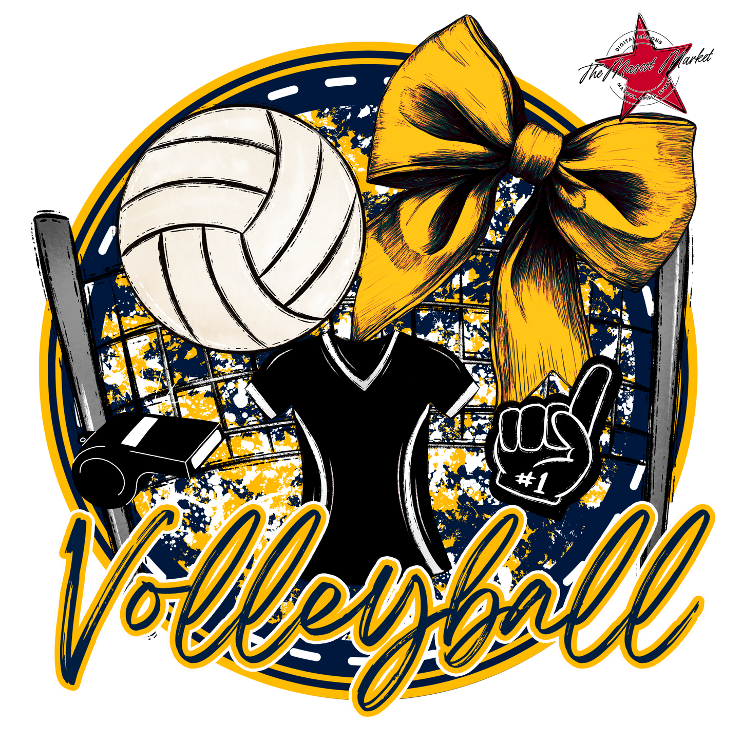 Circle Volleyball Design-Navy-Yellow