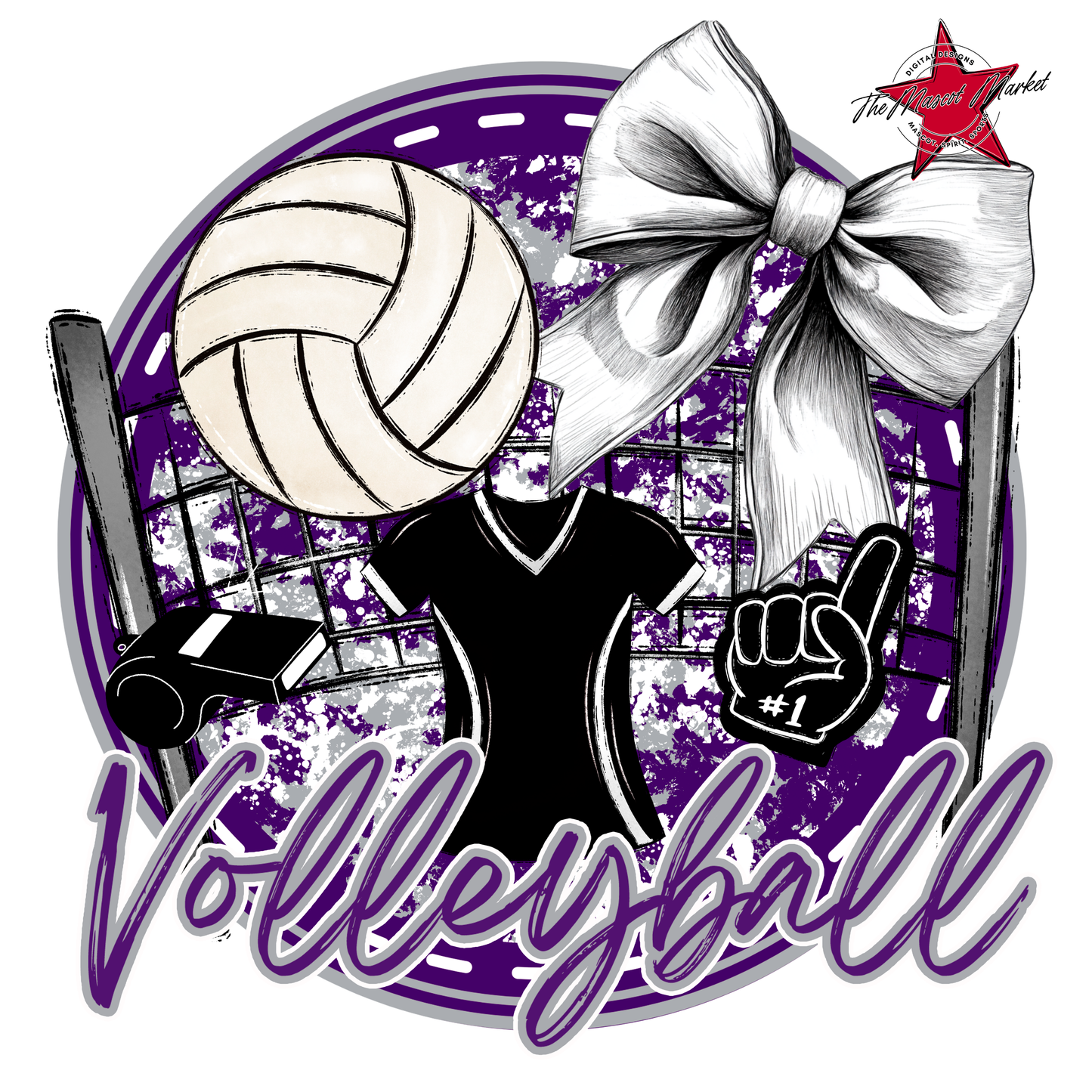 Circle Volleyball Design-Purple-Grey