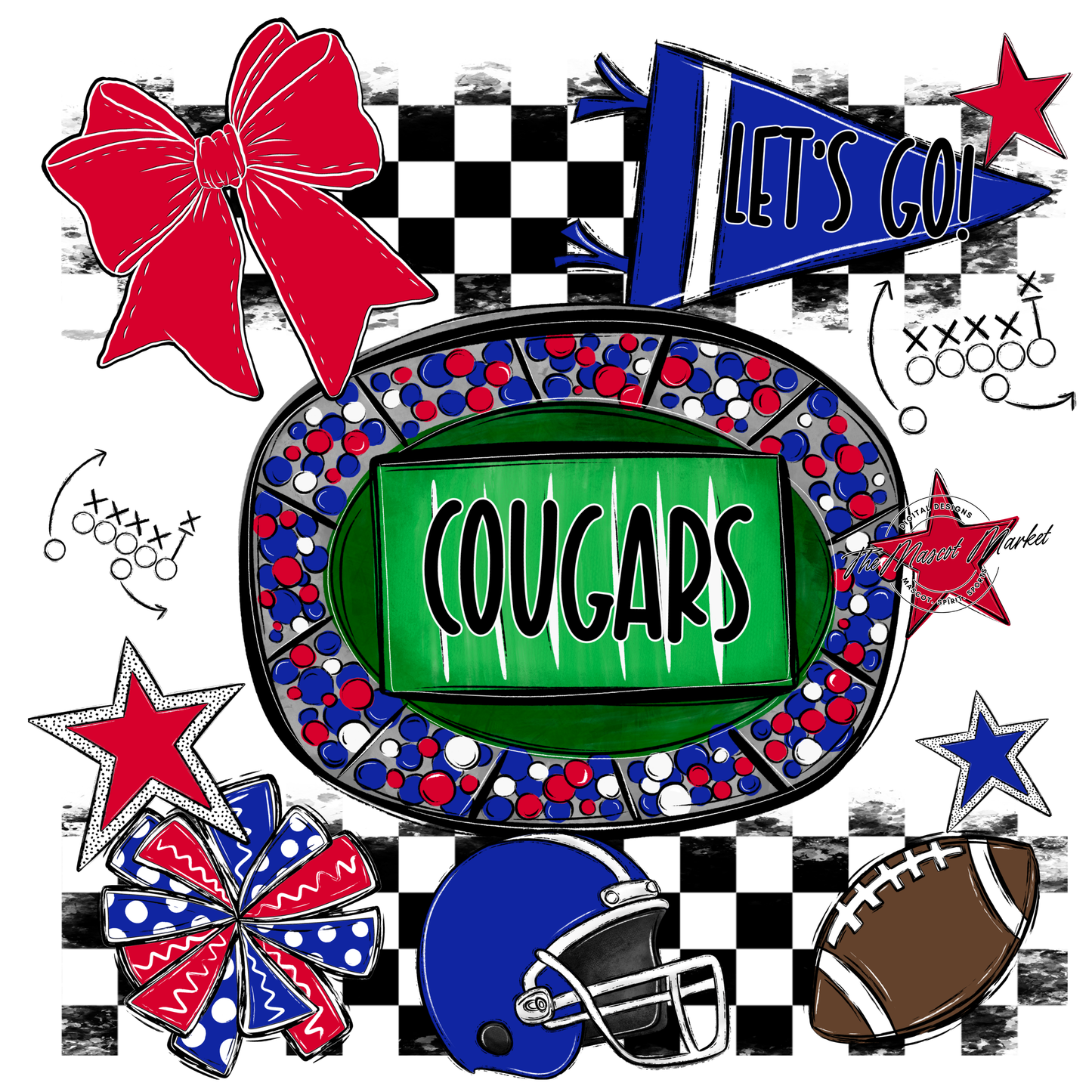 Cougars Checkers Spirit Design-Royal Blue-Red