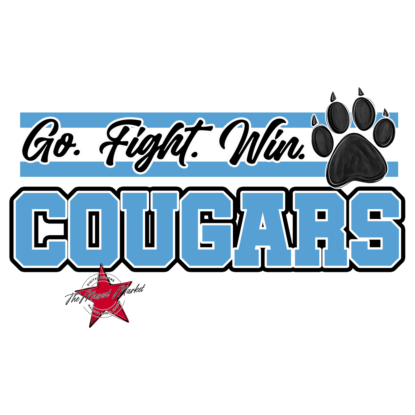 Cougars Go Fight Win Mascot Lines-Carolina Blue