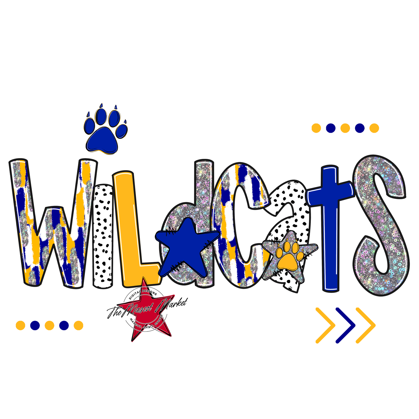Wildcats Brushstroke Alpha w Arrows-Blue-Yellow