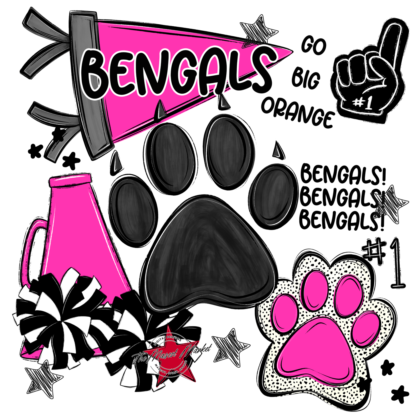 Bengals Mascot Spirit Design 2-Pink