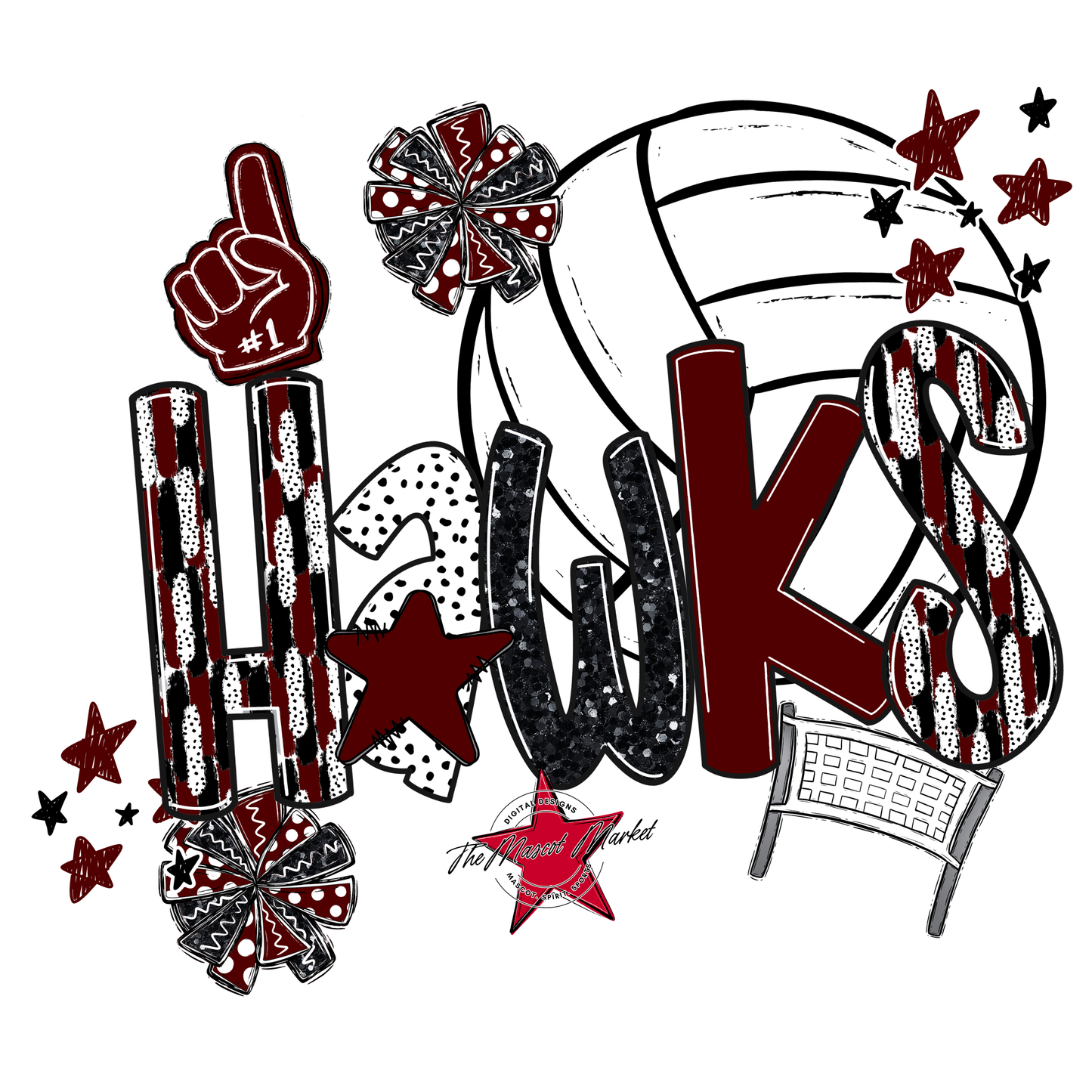 Hawks Volleyball Scrape-Maroon