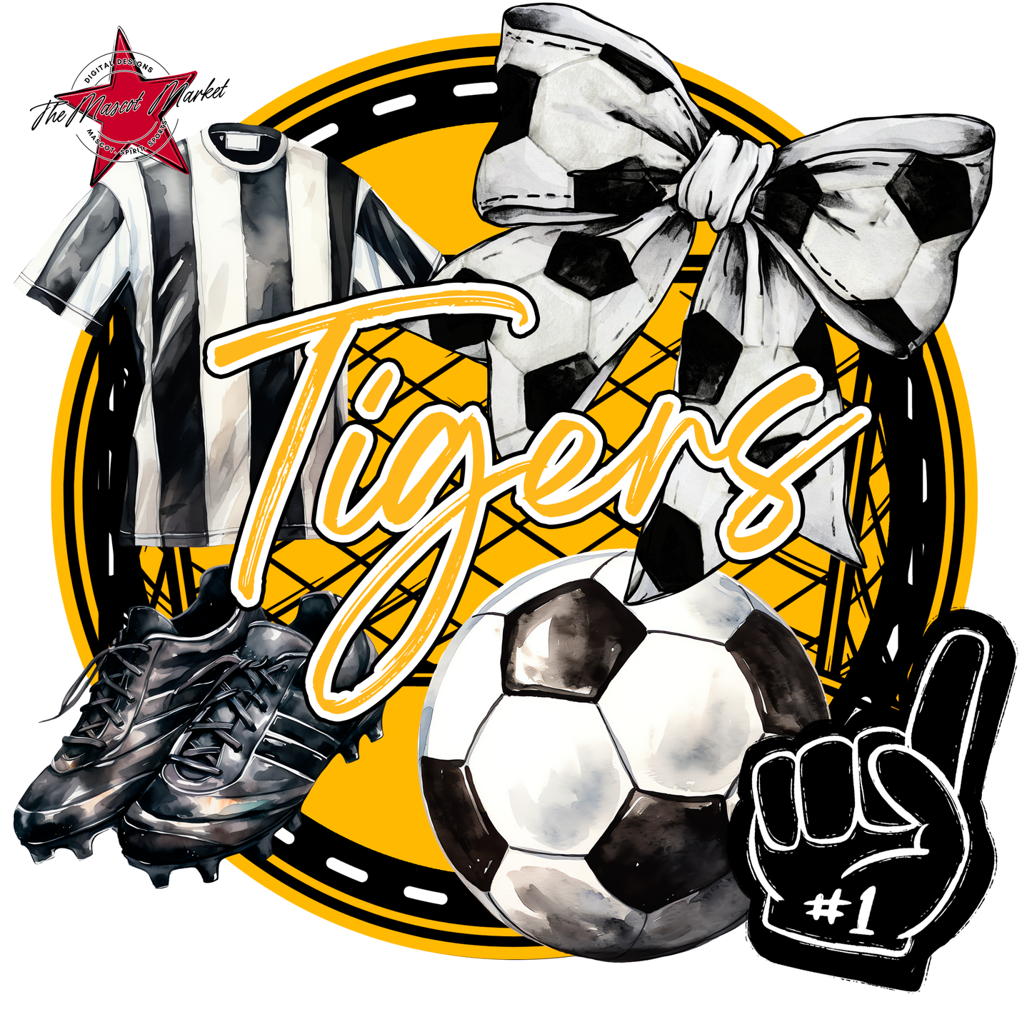 Tigers Circle Soccer Design-Yellow