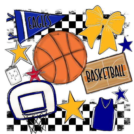 Eagles Basketball Checkers Design-Blue-Yellow