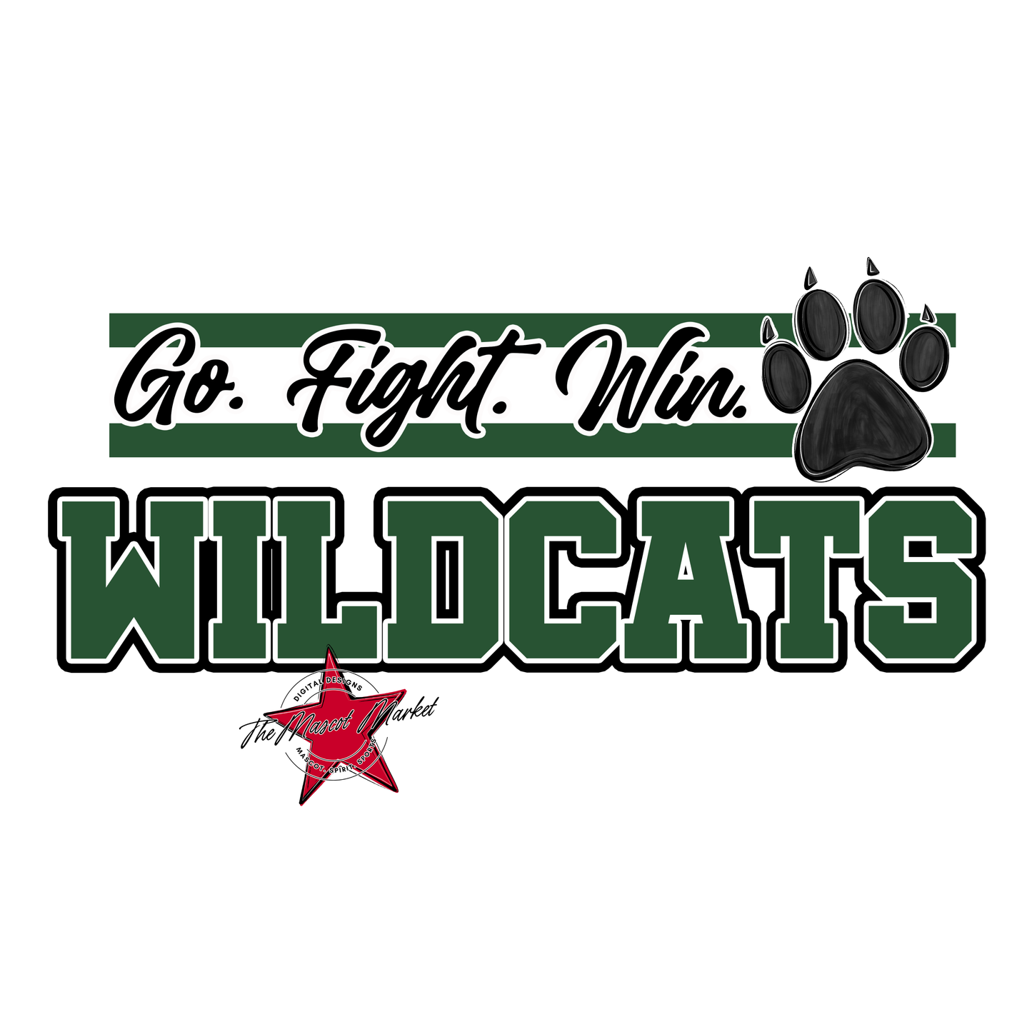 Wildcats Go Fight Win Mascot Lines-Green