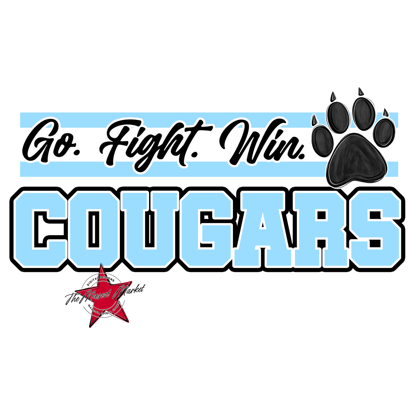 Cougars Go Fight Win Mascot Lines-Columbia Blue