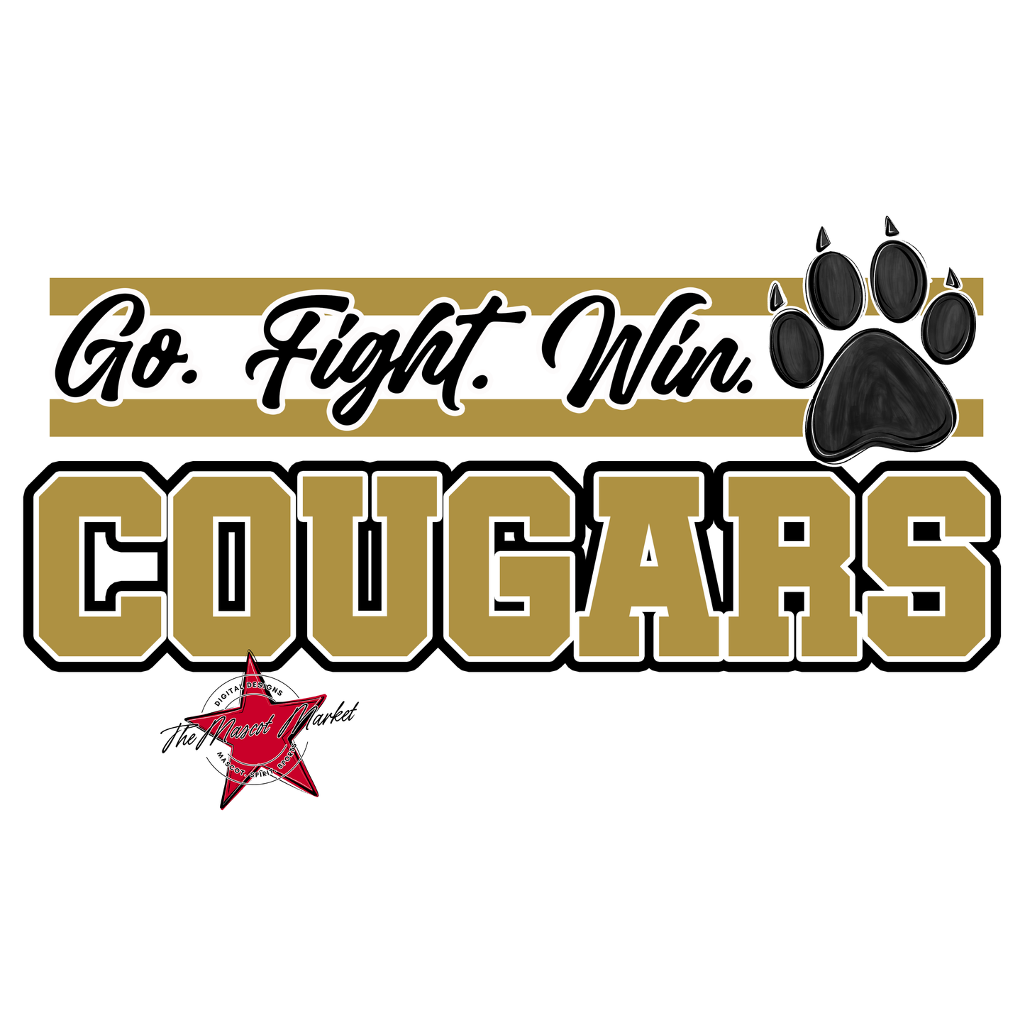 Cougars Go Fight Win Mascot Lines-Gold
