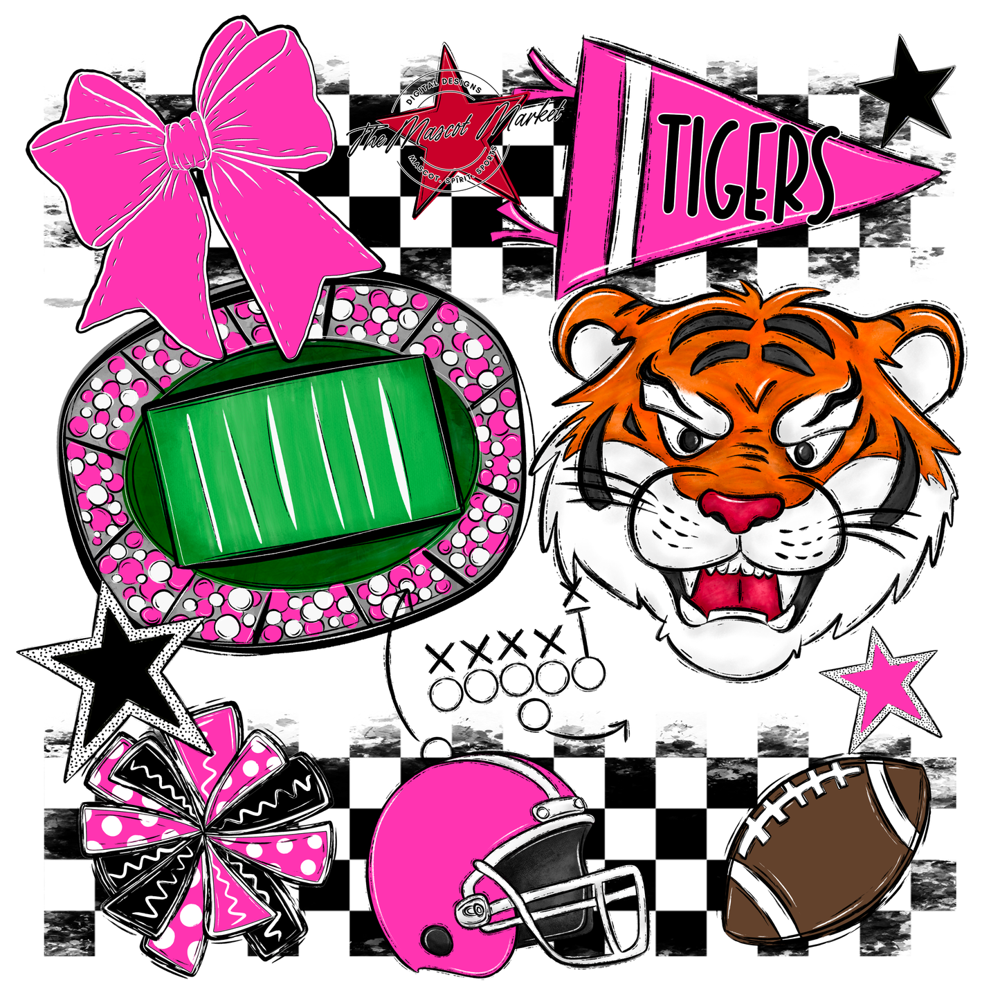 Tigers Checkers Mascot Spirit Design-Pink