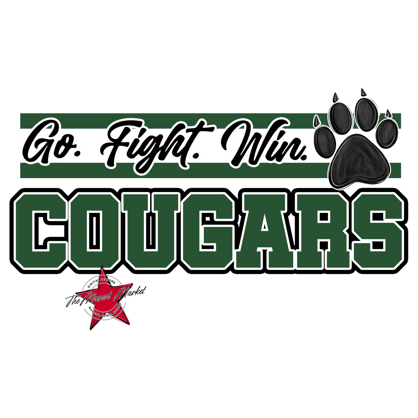 Cougars Go Fight Win Mascot Lines-Green