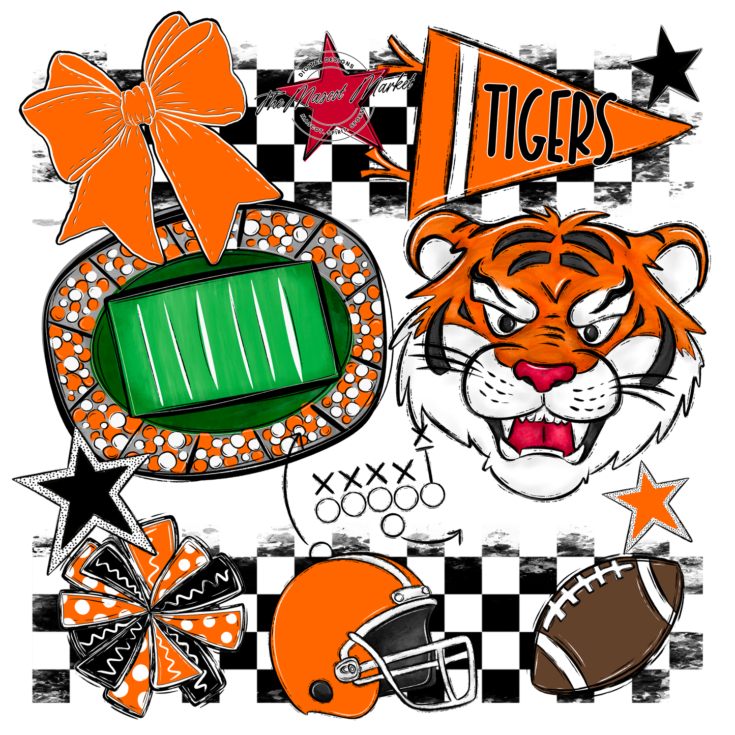 Tigers Checkers Mascot Spirit Design-Orange