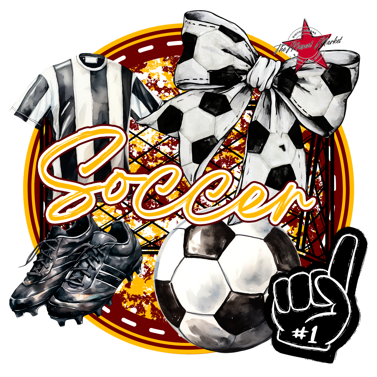 Circle Soccer Design-Maroon-Yellow