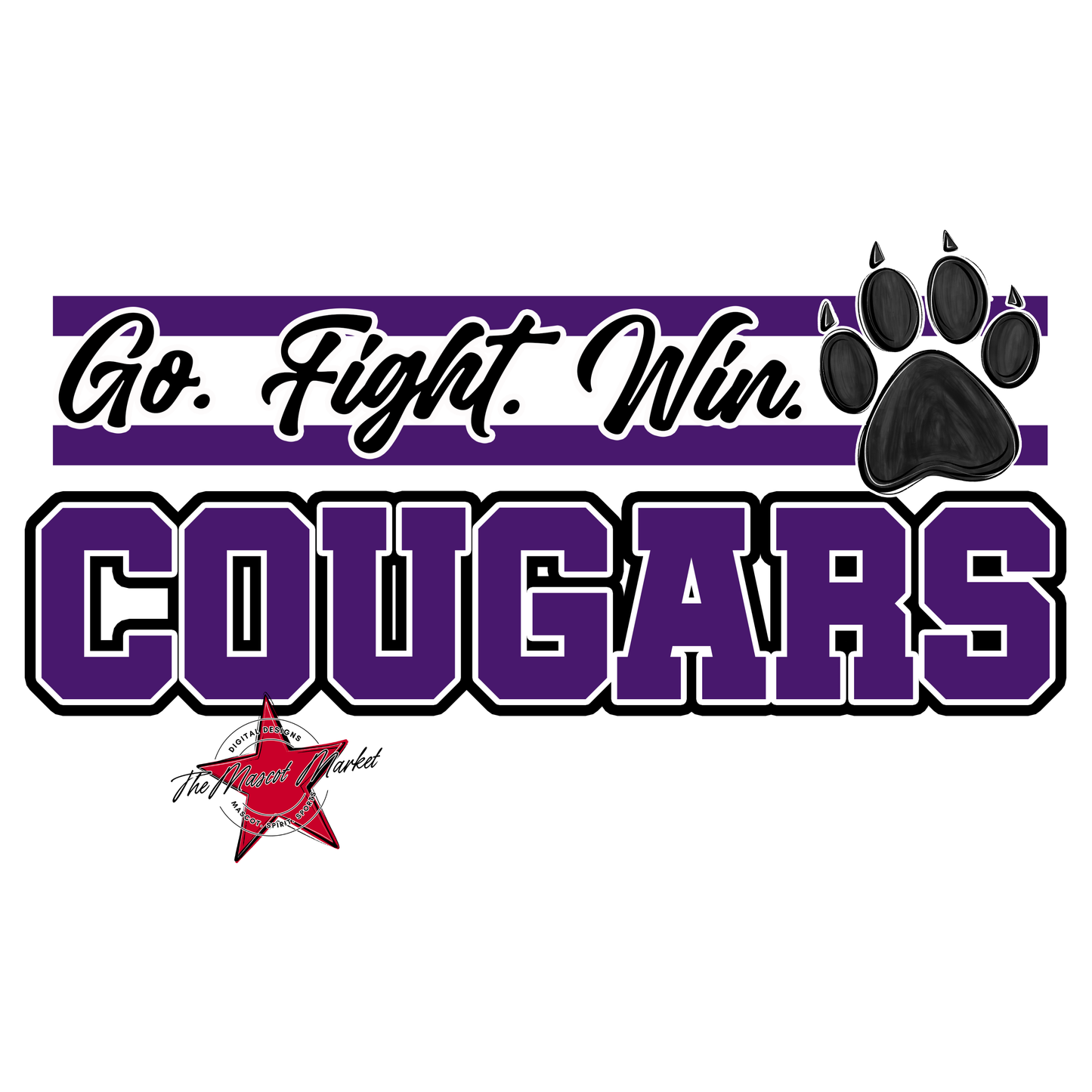 Cougars Go Fight Win Mascot Lines-Purple