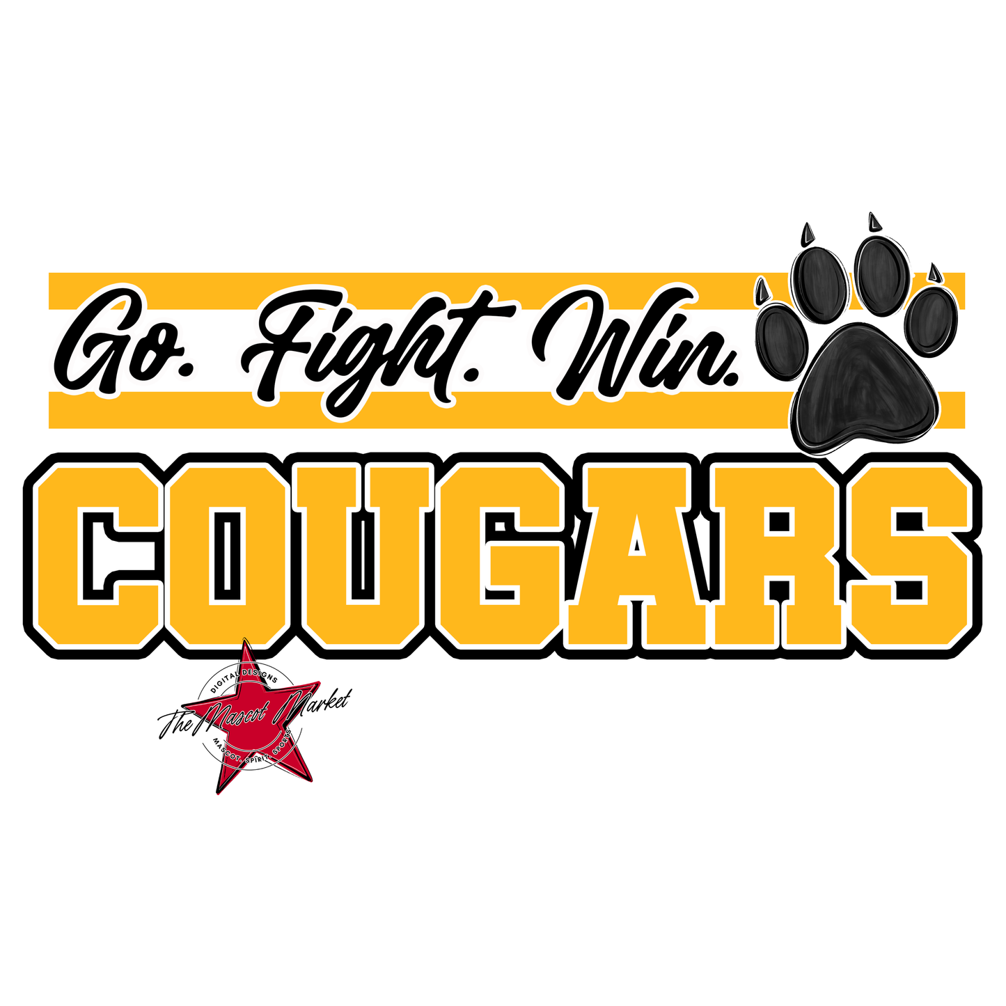 Cougars Go Fight Win Mascot Lines-Yellow