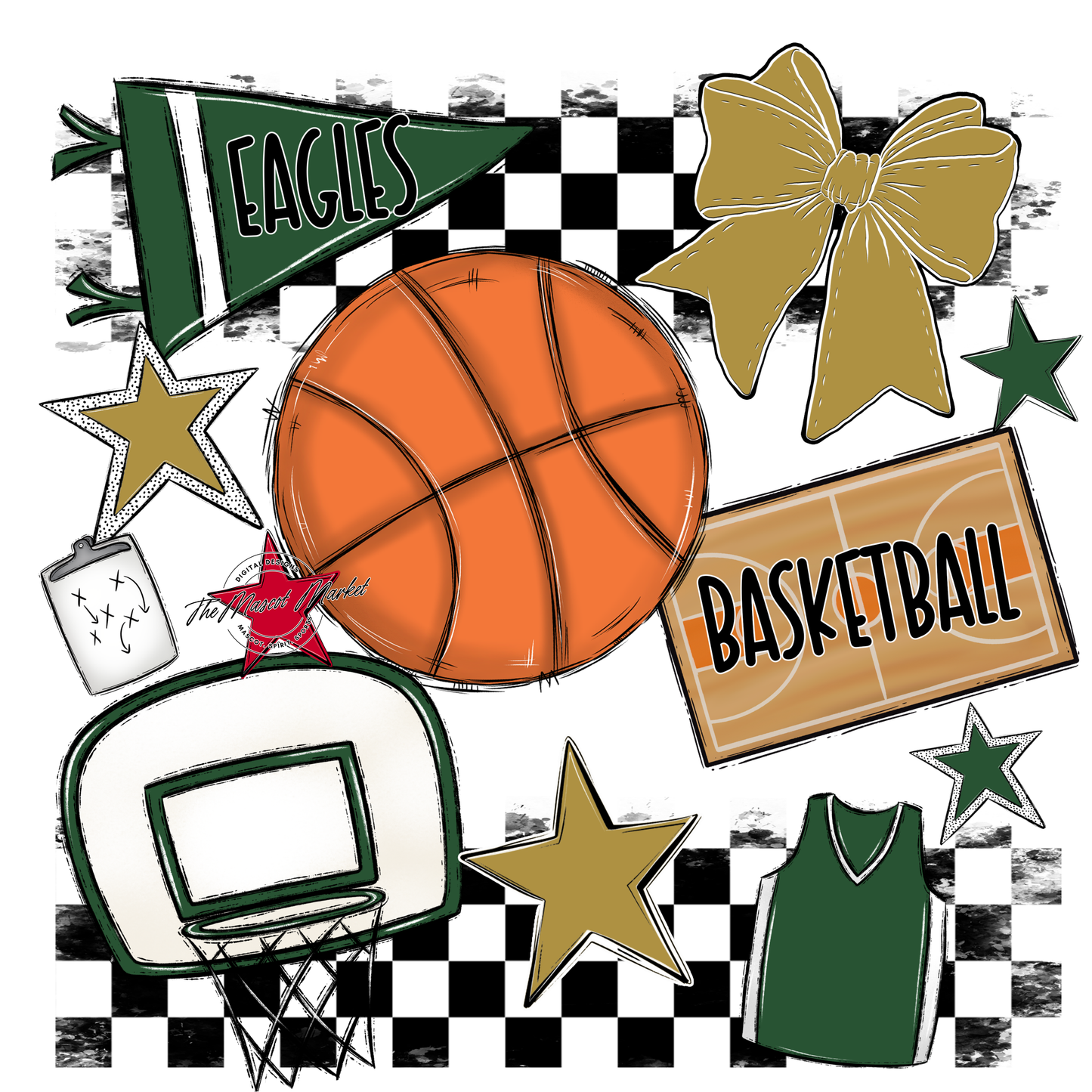 Eagles Basketball Checkers Design-Green-Gold