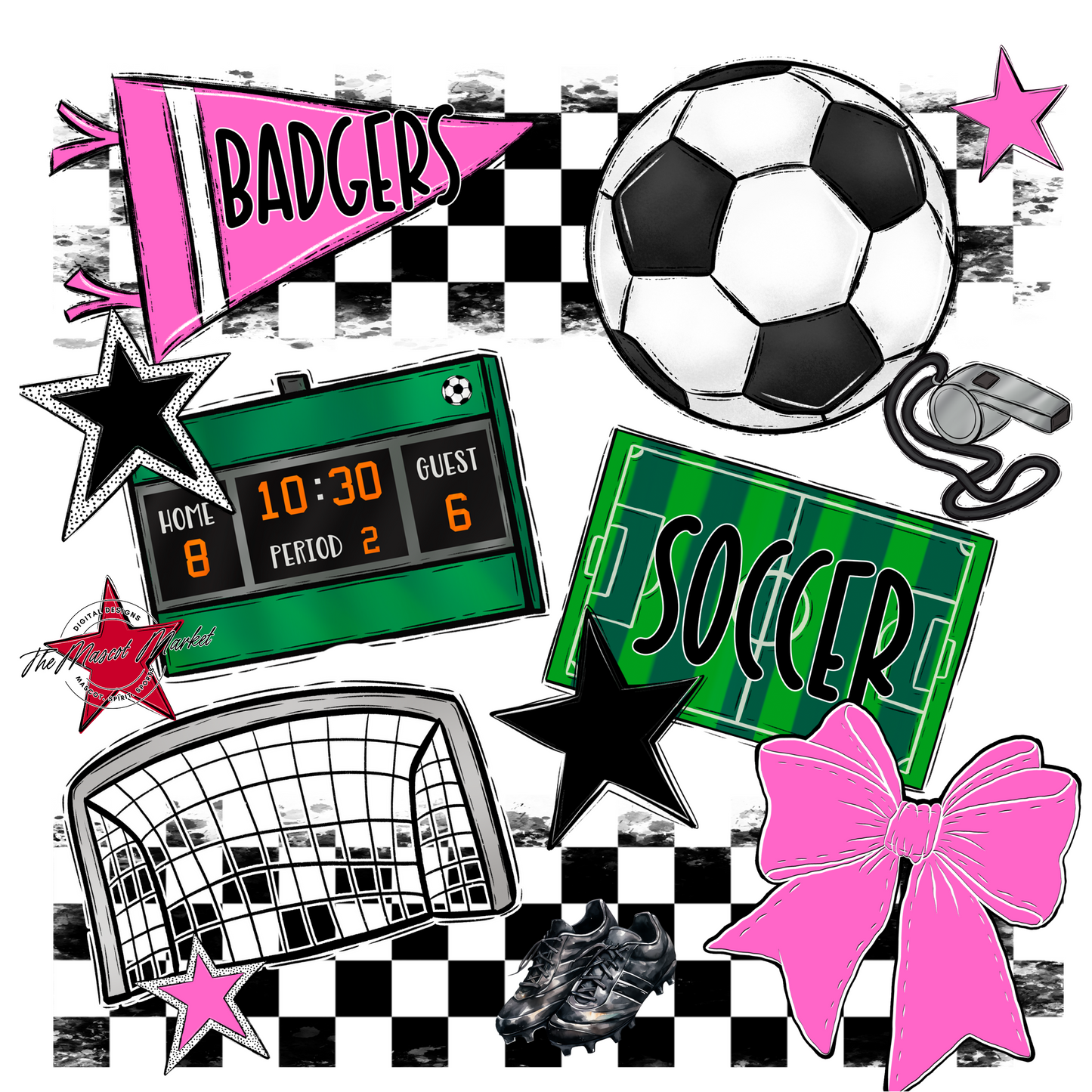 Badgers Soccer Checkers Design-Baby Pink