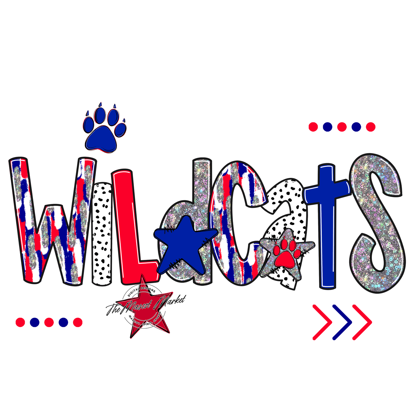Wildcats Brushstroke Alpha w Arrows-Blue-Red