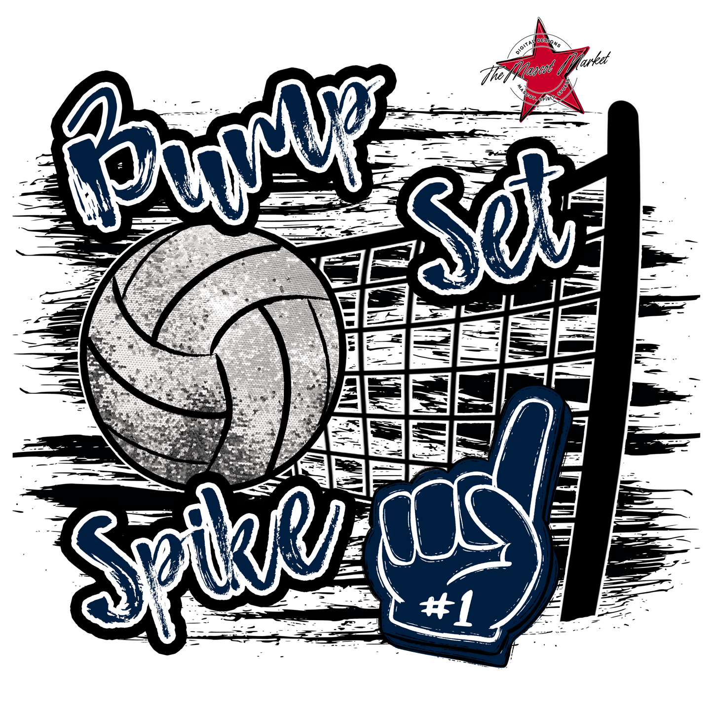 Volleyball Sequins w Net-Navy