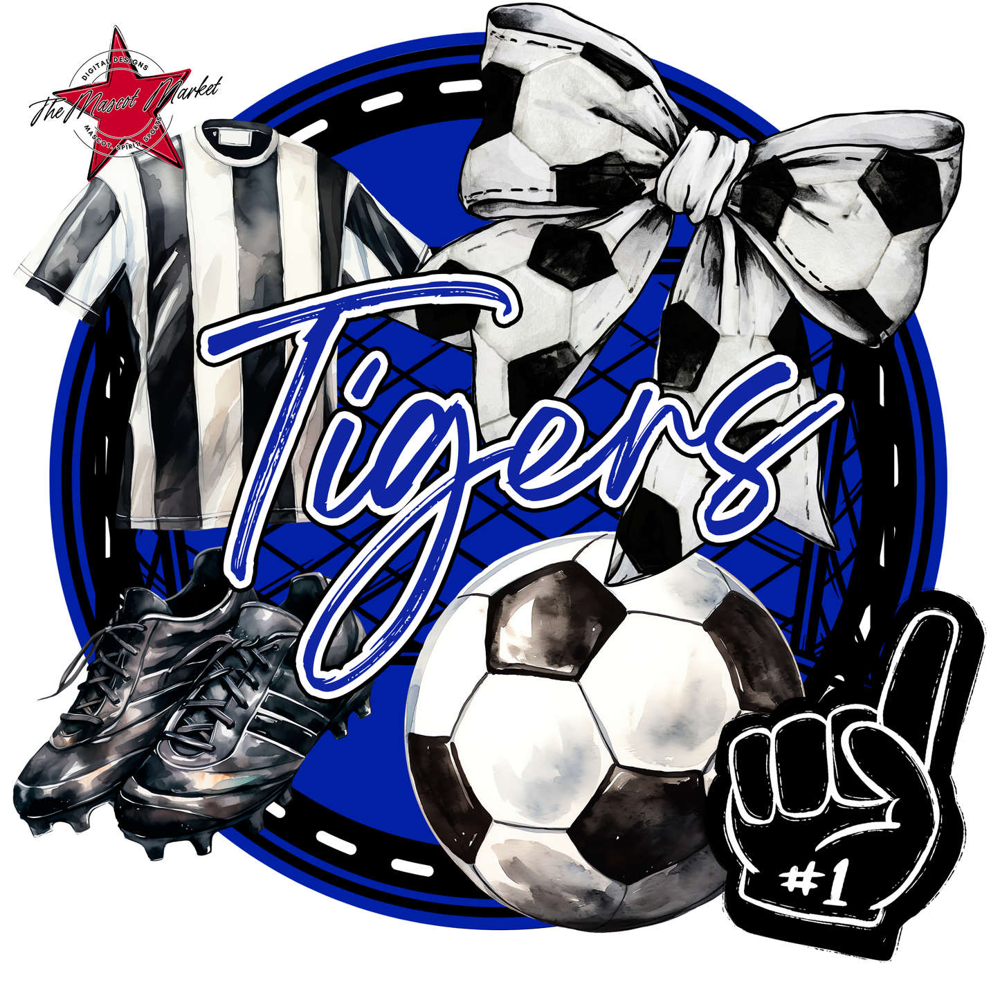 Tigers Circle Soccer Design-Royal Blue
