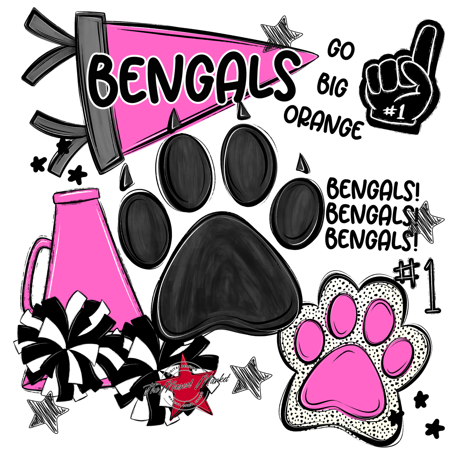 Bengals Mascot Spirit Design 2-Baby Pink