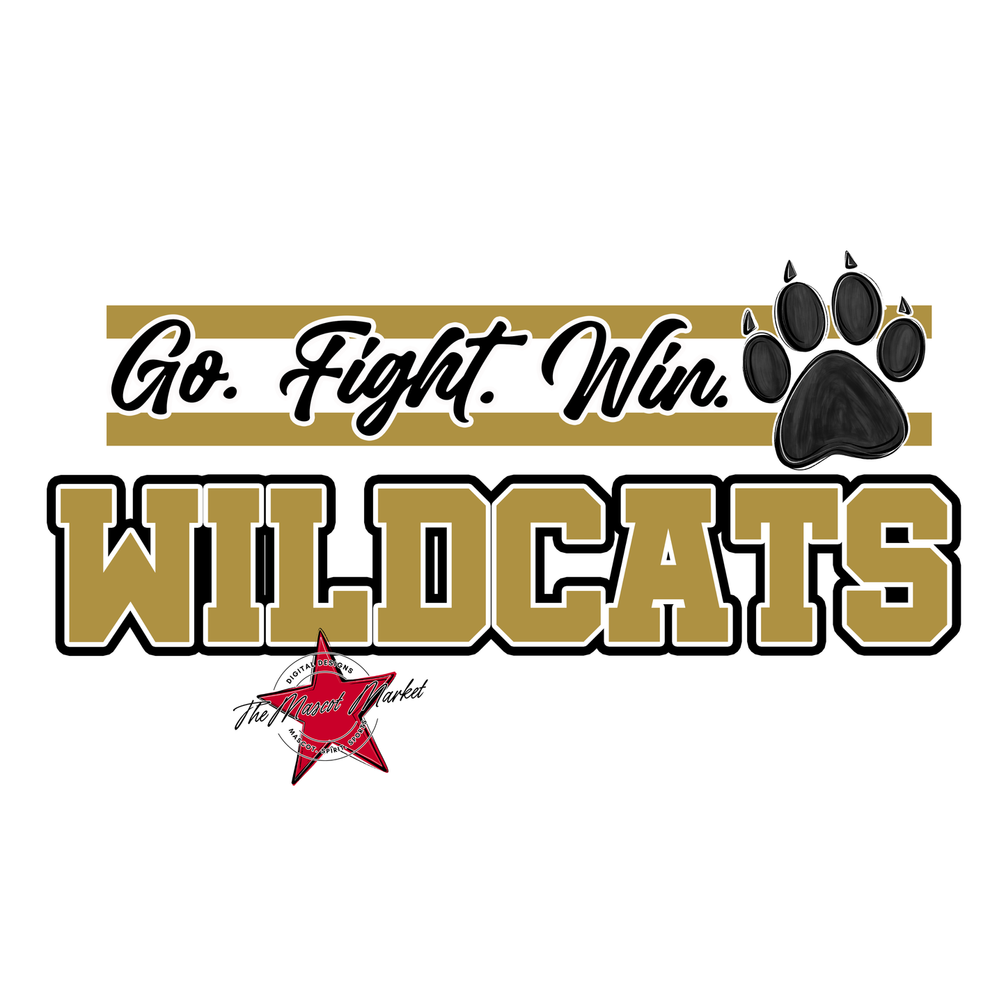 Wildcats Go Fight Win Mascot Lines-Gold
